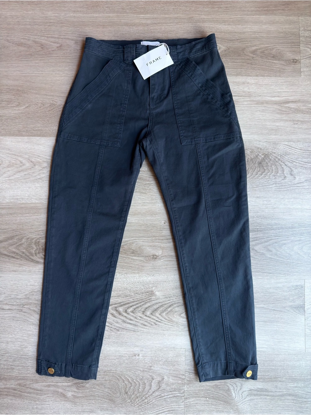 FRAME Trapunto Button Tab Cuff Utility Pants Washed Navy NWT $258 MSRP